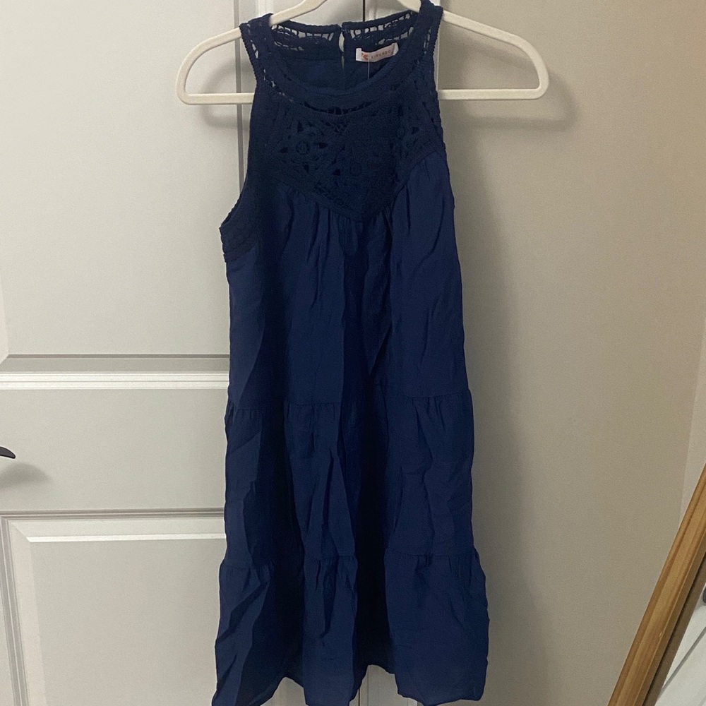 Navy Sleeveless Dress with Lace Detail